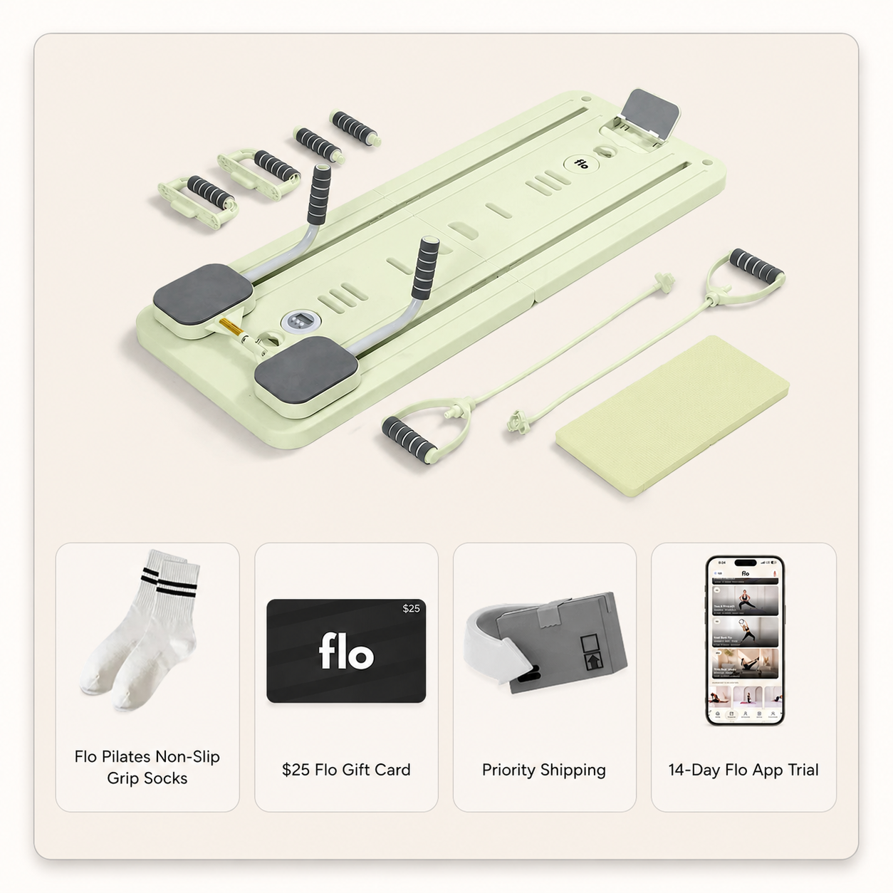 Green Flo Pilates Reformer with four free gifts