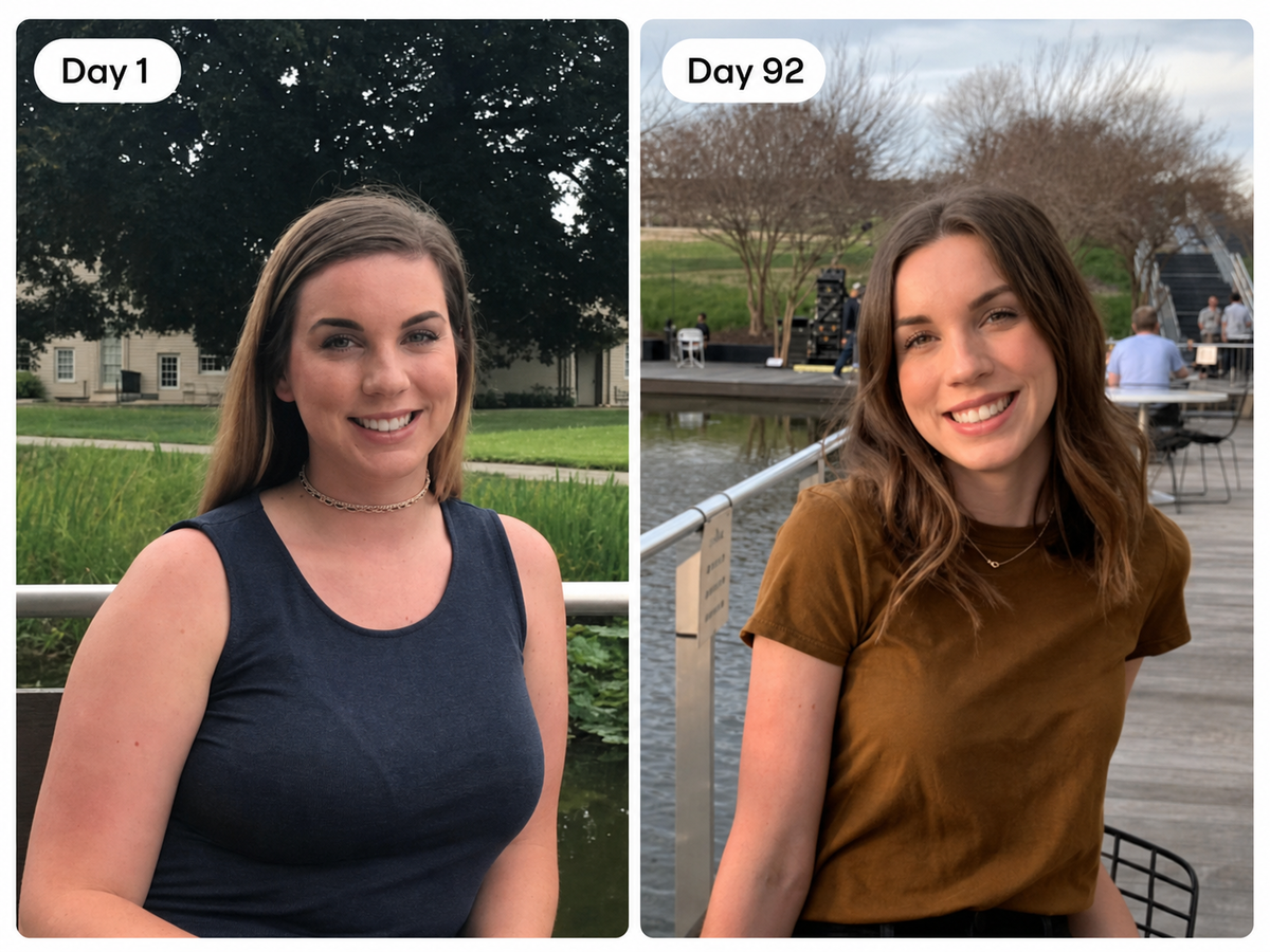 Flo customer body transformation from Day 1 to Day 92