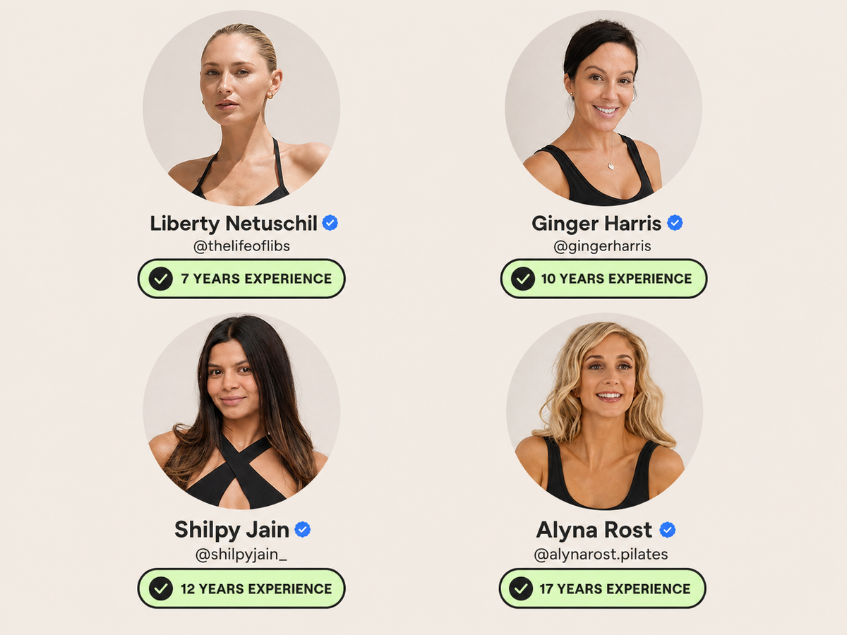 Flo certified Pilates instructors Liberty Neutschil, Ginger Harris, Shilpy Jain, and Alyna Rost